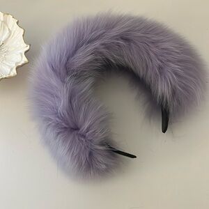 Headband Fox Fur with leather Lilac Lavender Hair Accessory with Voluminous T…